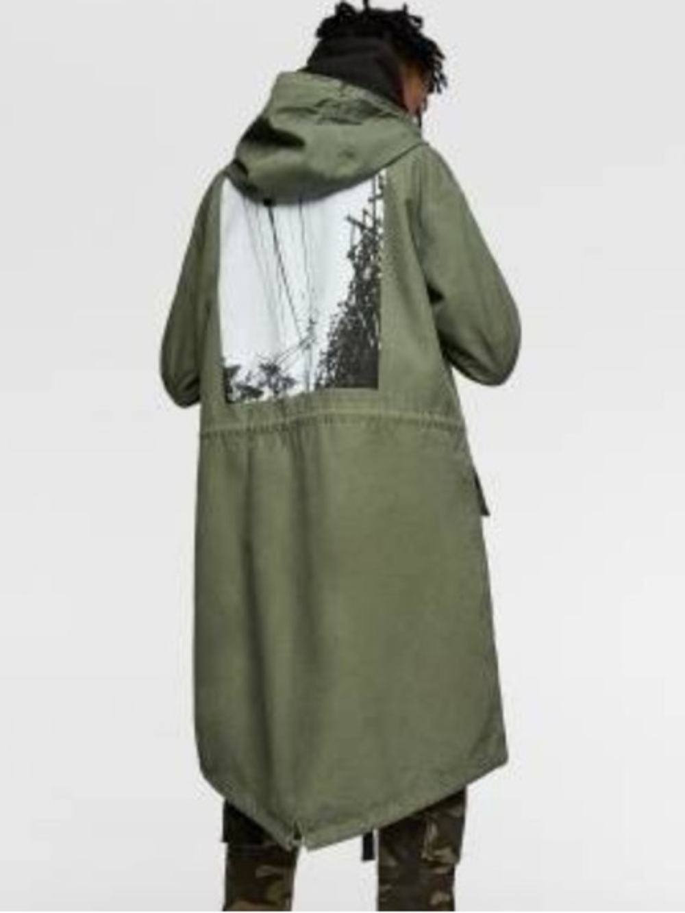 Zara Men’s Long Military Street ware Graphic Fishtail Parka Jacket